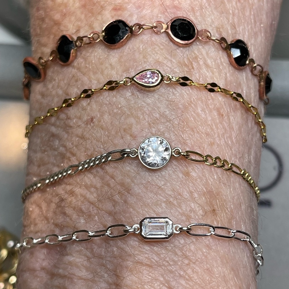 Black and Pink Stacked Bracelet Set with Delicate Charms